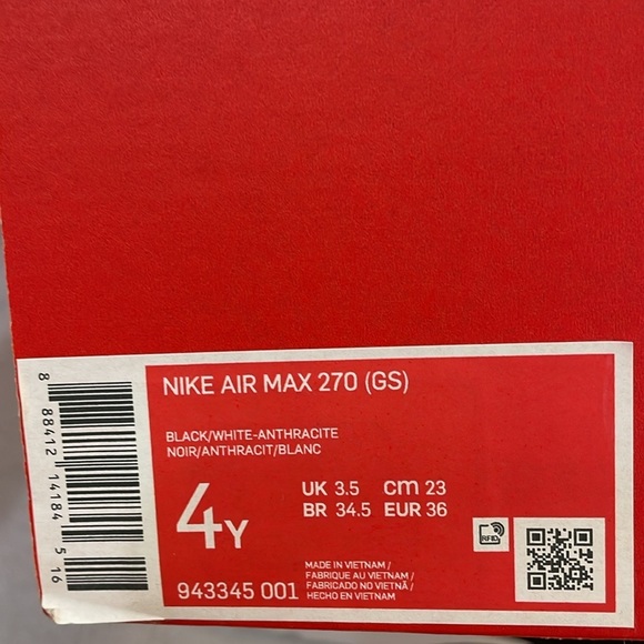 Nike Air Max 270 Boys Kids (GS) Black White - Anthracite  Size 4Y NEW IN BOX - Picture 3 of 16